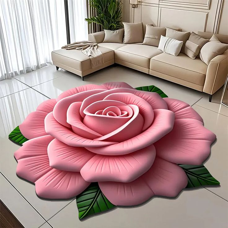 3D Rose Flower Shaped Door Mat (70cm x 70cm) - Red Color