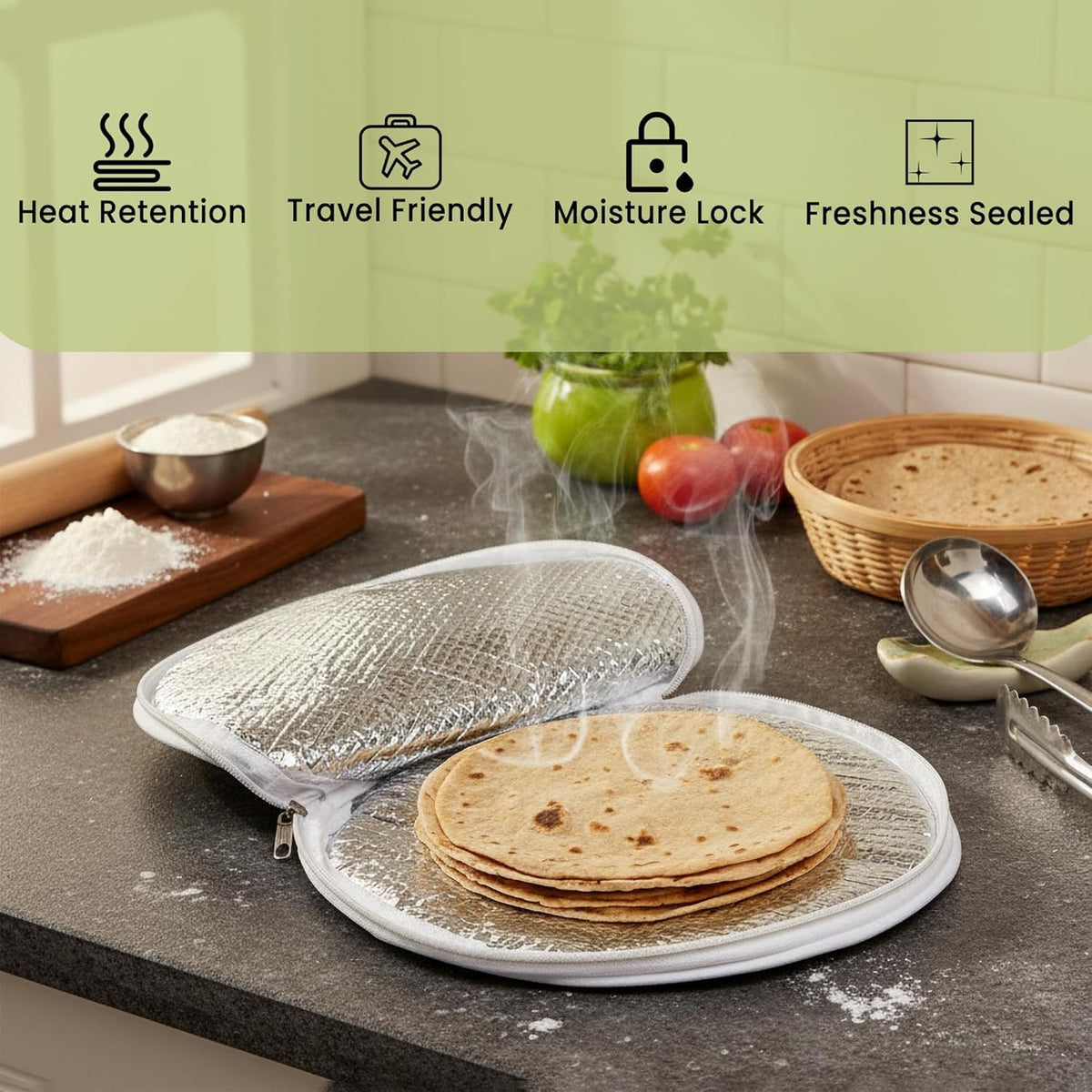 Insulated Roti Cover with Zipper | Pack of 3
