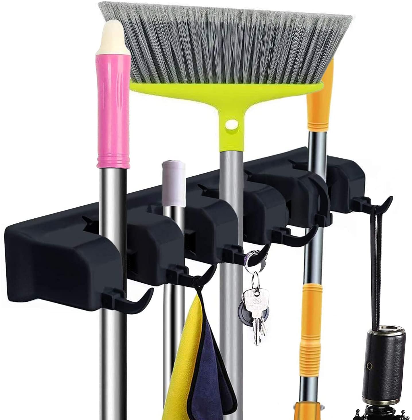 5 Slot Wall Mounted Holder For Mop, Broom, Kitchen, Garden