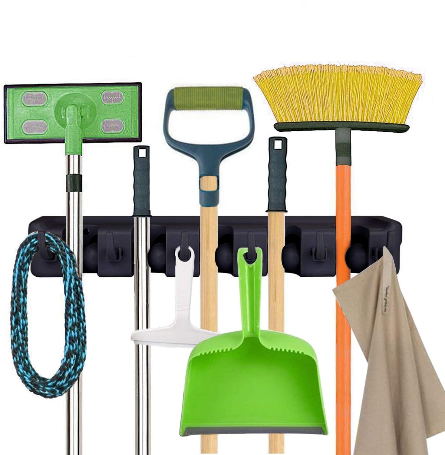 5 Slot Wall Mounted Holder For Mop, Broom, Kitchen, Garden