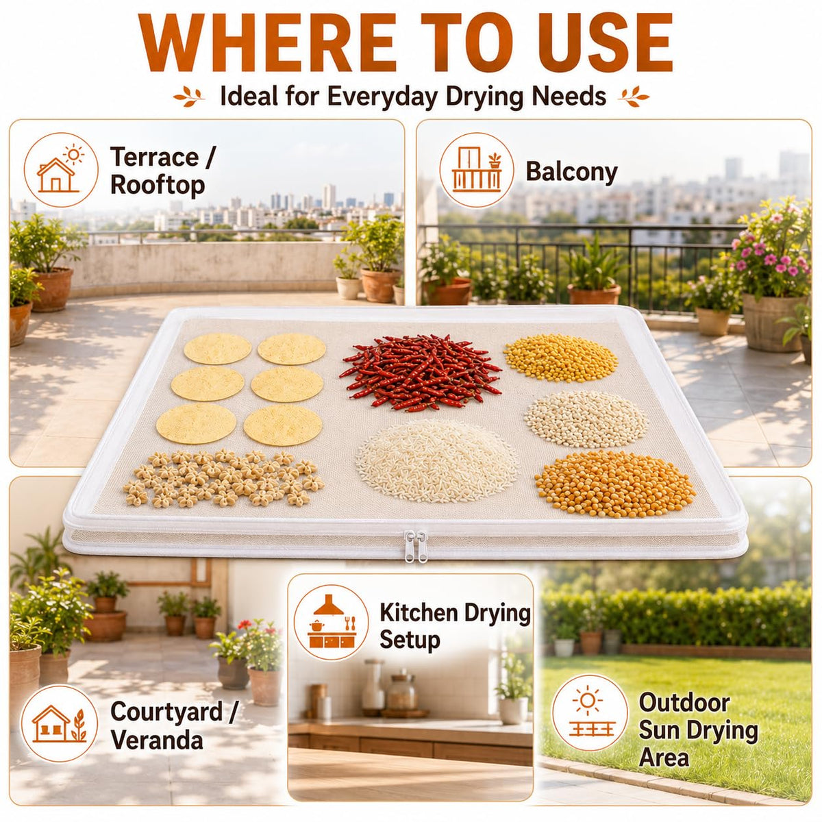Food Drying Net for Papad , Wheat, Grains & Snacks (Buy 1 Get 1 Free)