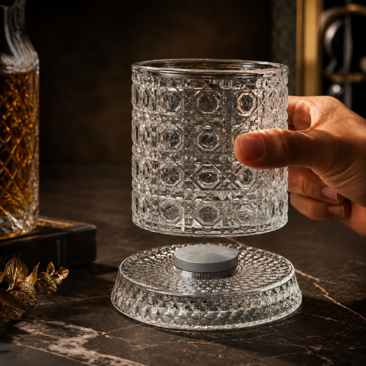 360° Rotating Whiskey Glass with Rotating Base