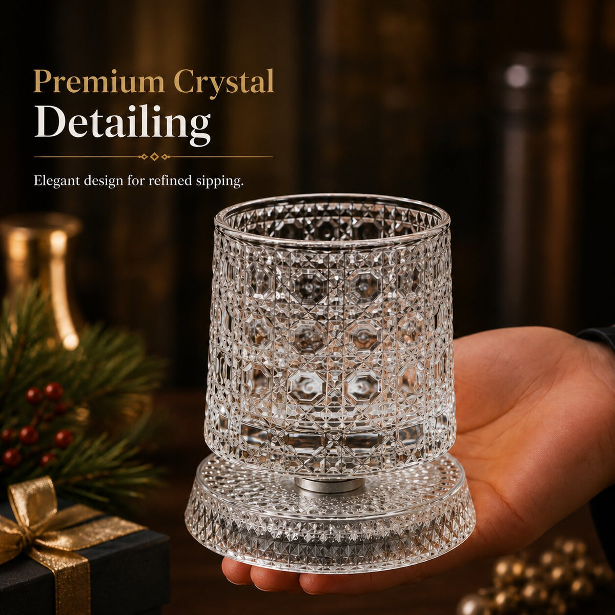360° Rotating Whiskey Glass with Rotating Base