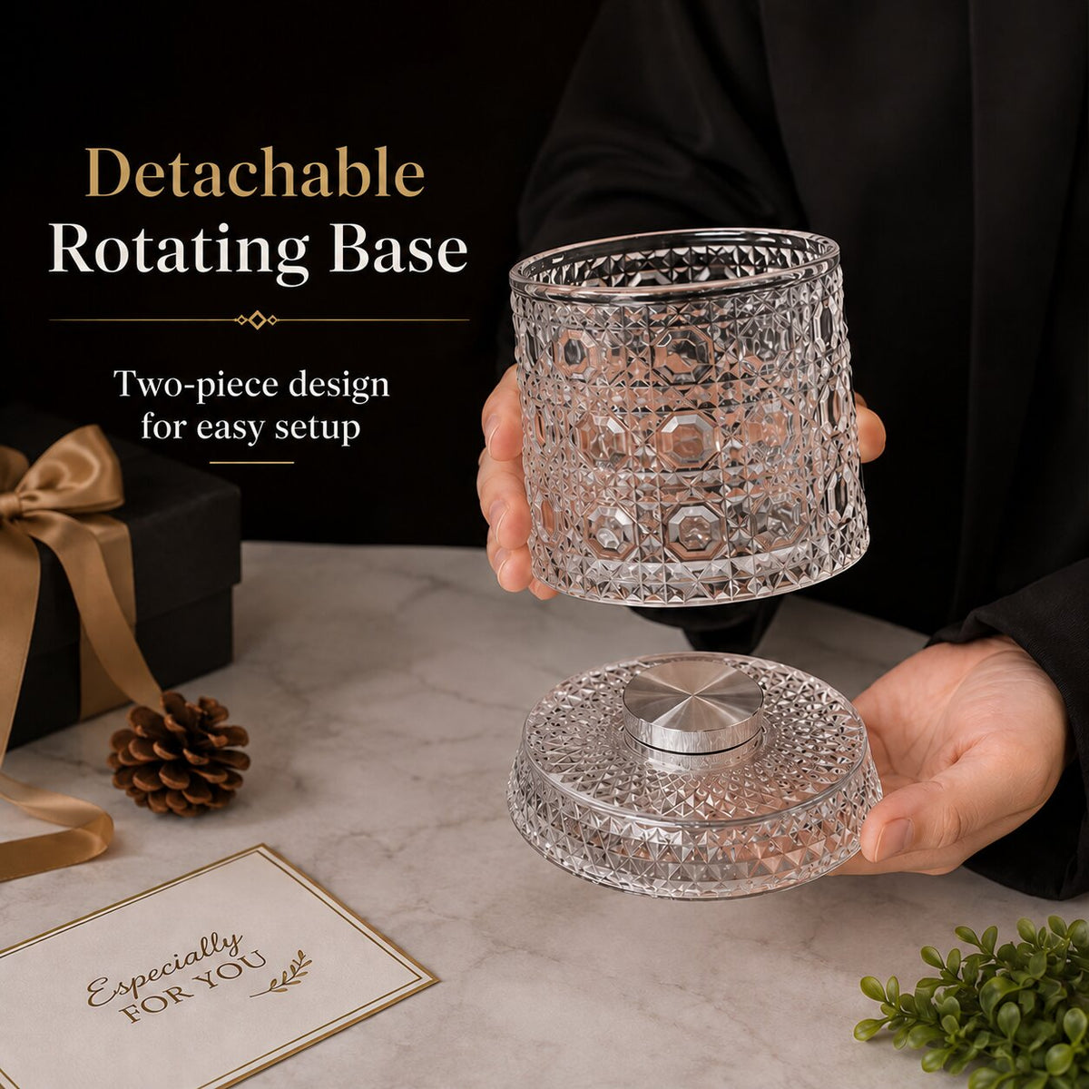 360° Rotating Whiskey Glass with Rotating Base