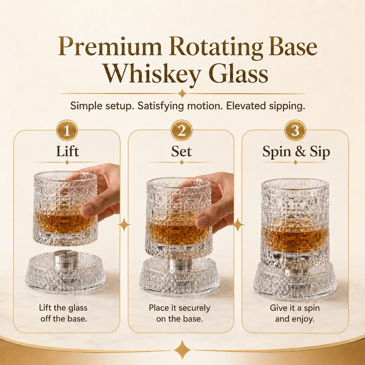 360° Rotating Whiskey Glass with Rotating Base
