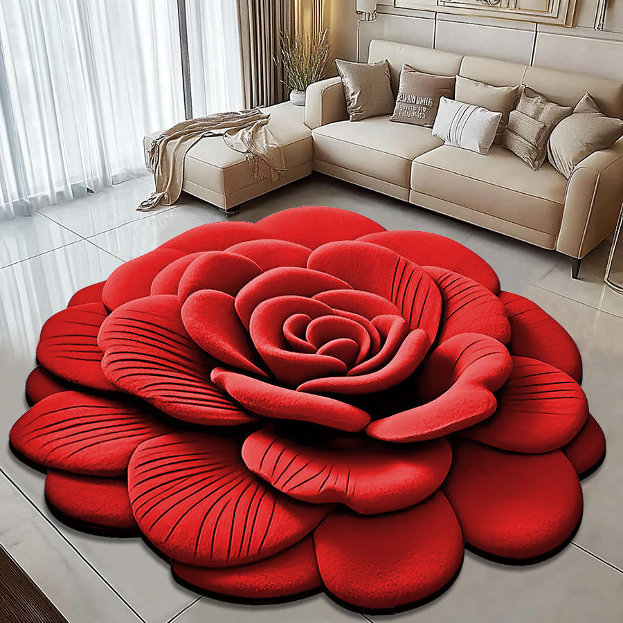 3D Rose Flower Shaped Door Mat (70cm x 70cm) - Red Color