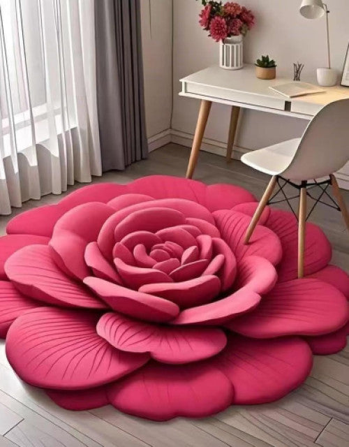 3D Rose Flower Shaped Door Mat (70cm x 70cm) - Red Color