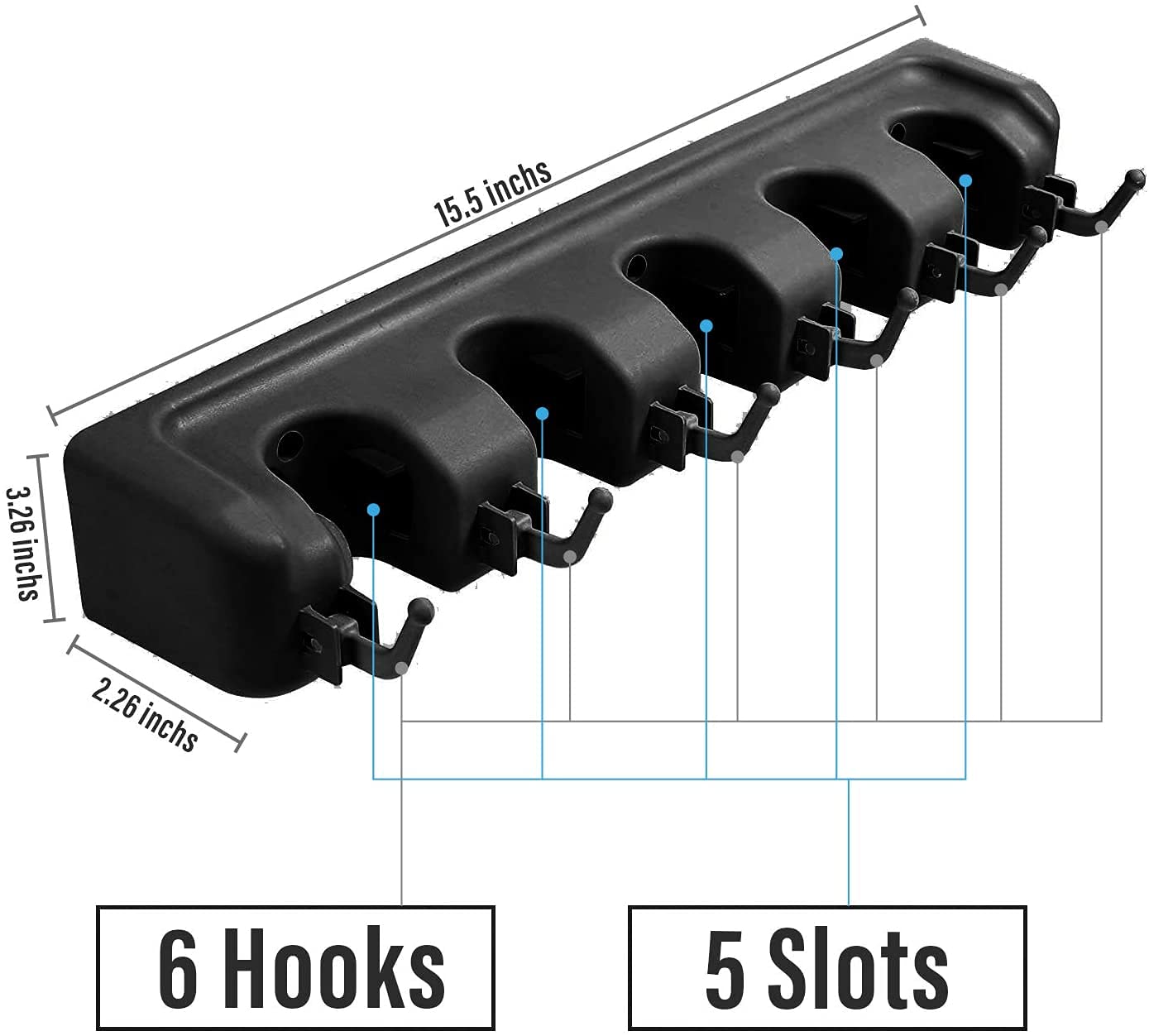 5 Slot Wall Mounted Holder For Mop, Broom, Kitchen, Garden