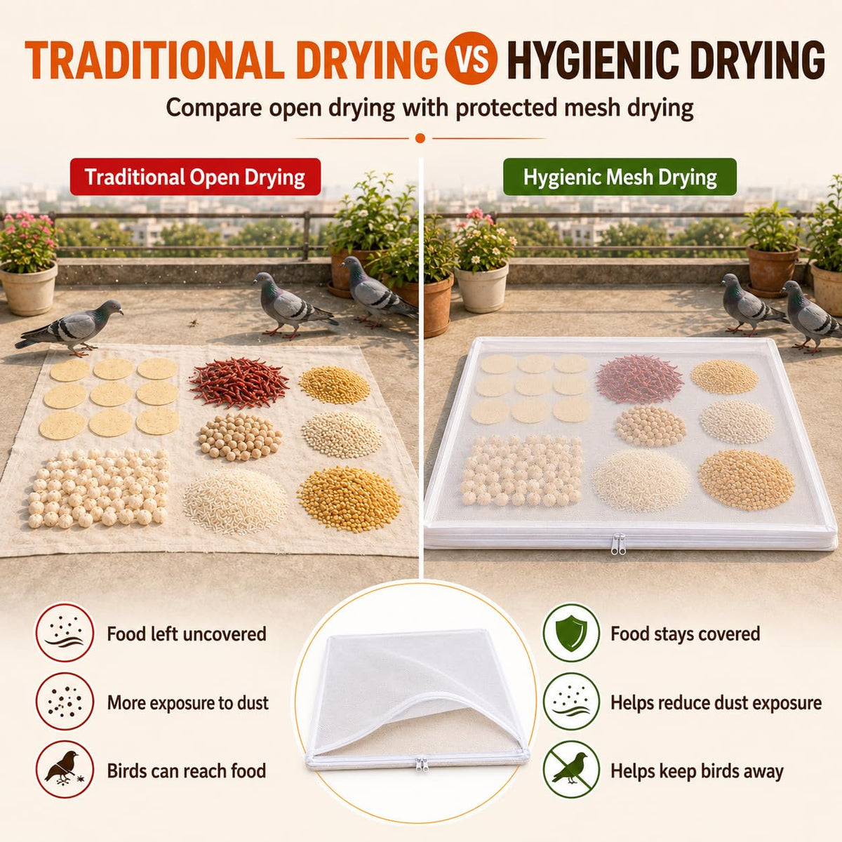 Food Drying Net for Papad , Wheat, Grains & Snacks (Buy 1 Get 1 Free)