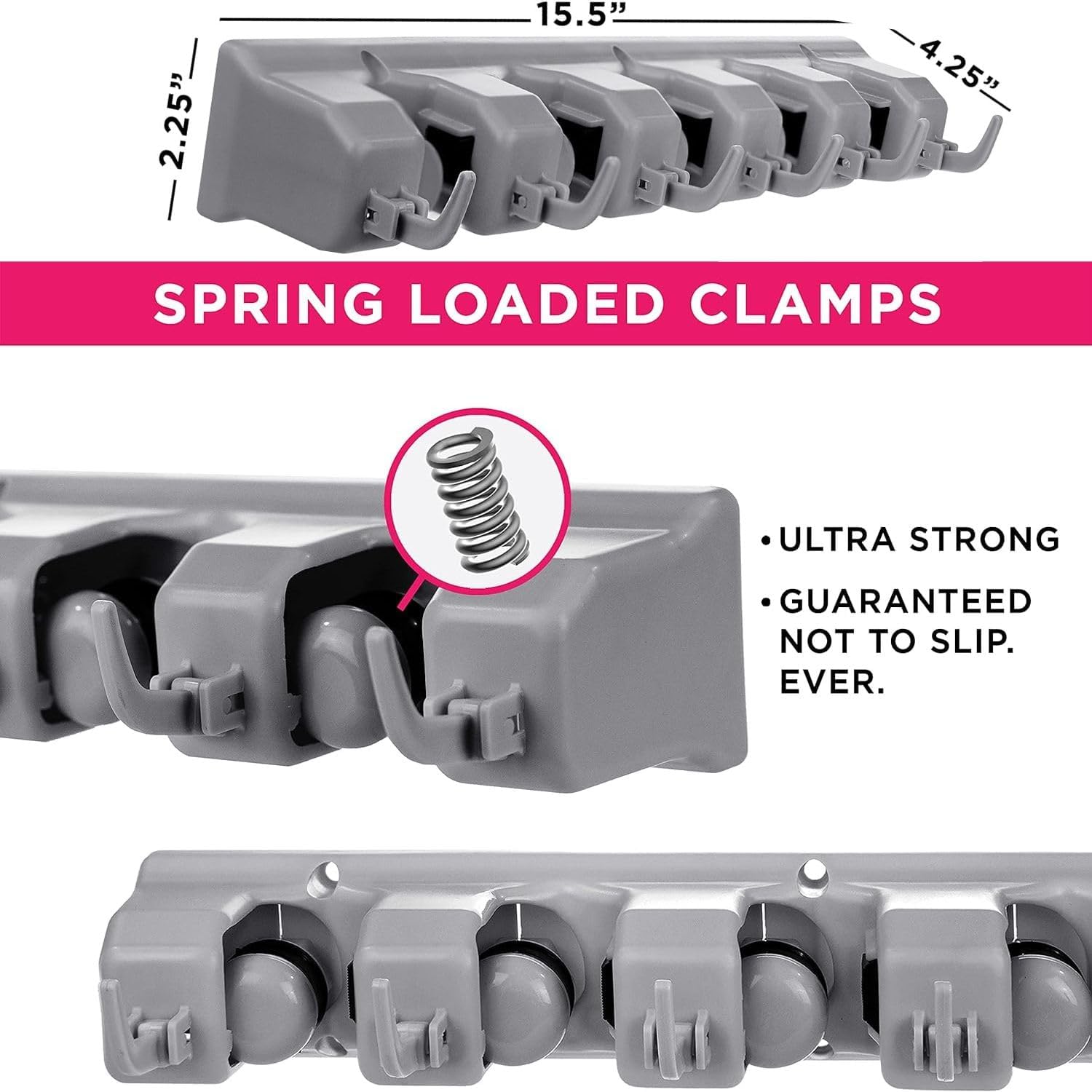 5 Slot Wall Mounted Holder For Mop, Broom, Kitchen, Garden