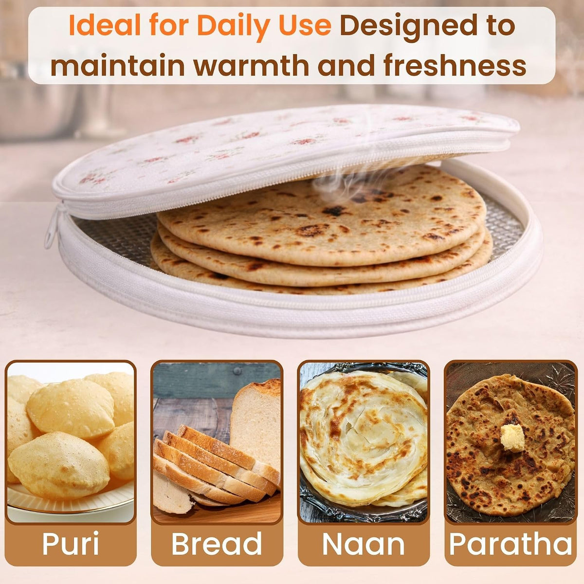 Insulated Roti Cover with Zipper | Pack of 3