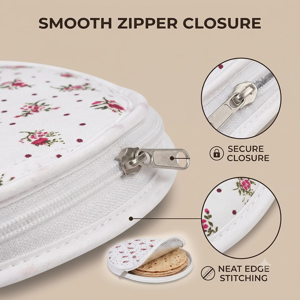 Insulated Roti Cover with Zipper | Pack of 3