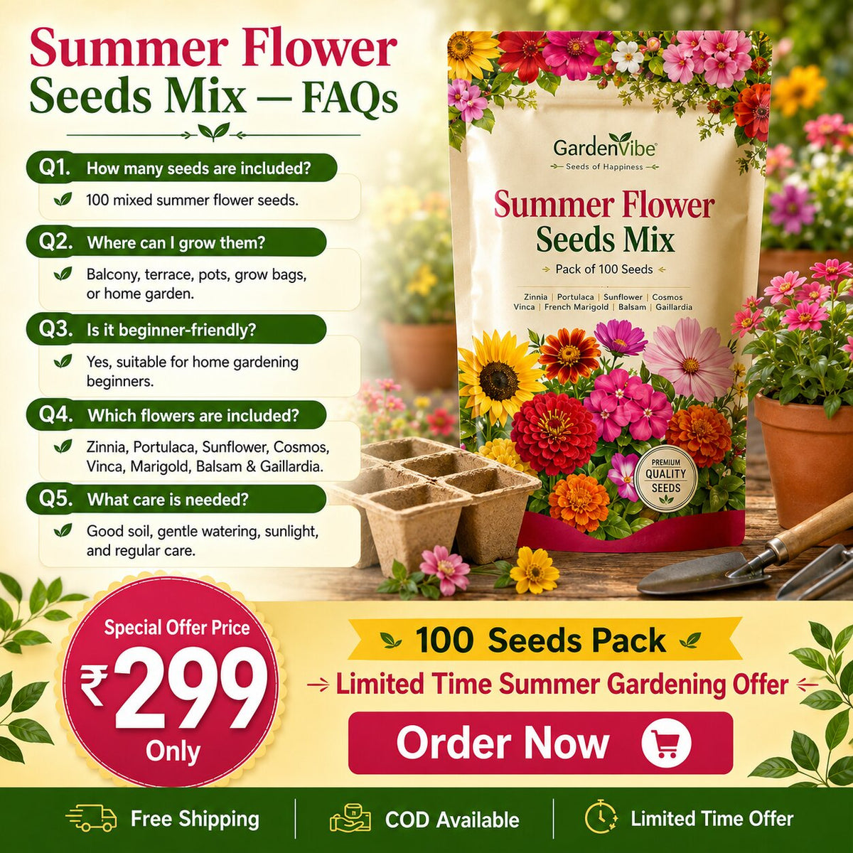 Summer Flower Seeds Mix – For Balcony, Terrace & Home Garden