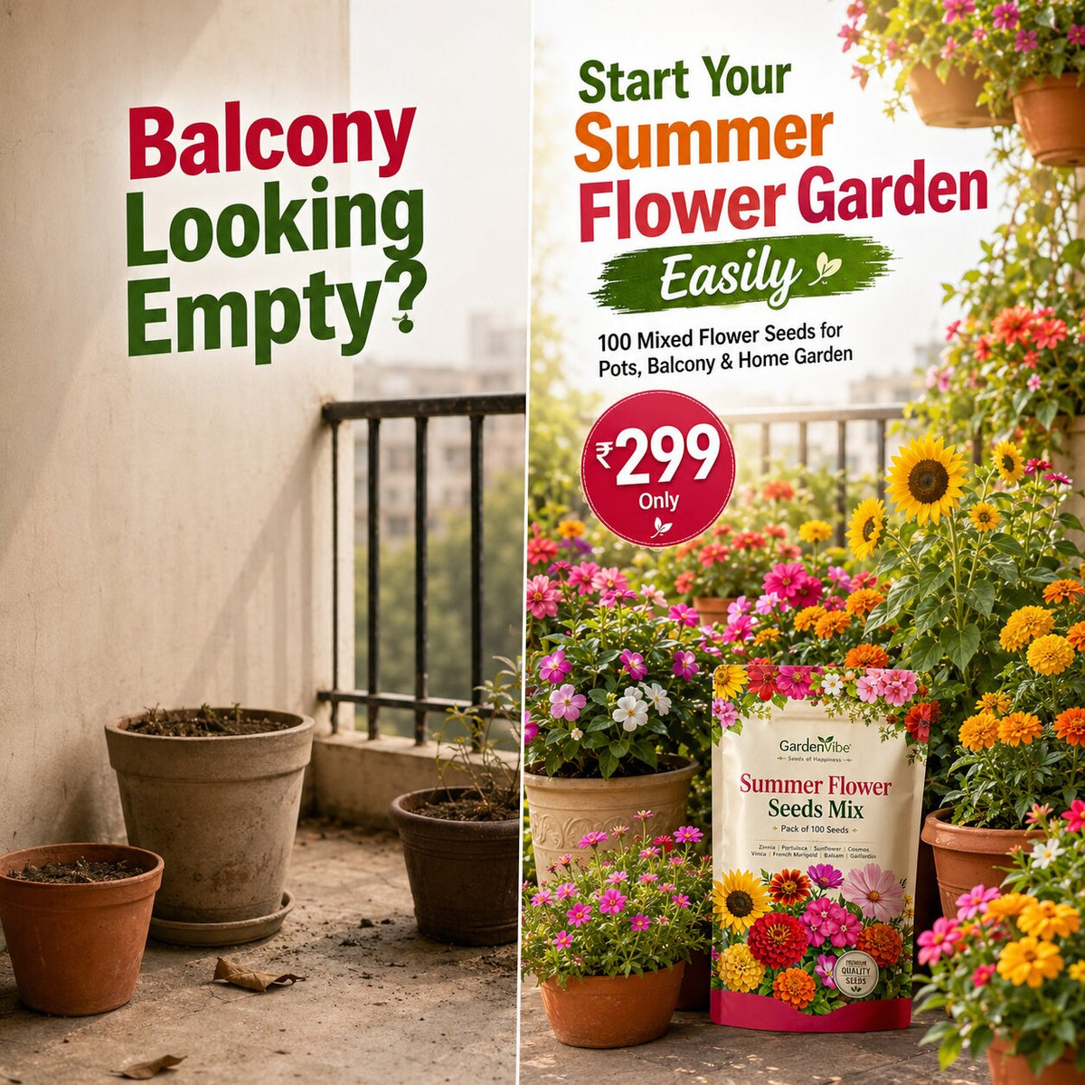 Summer Flower Seeds Mix – For Balcony, Terrace & Home Garden