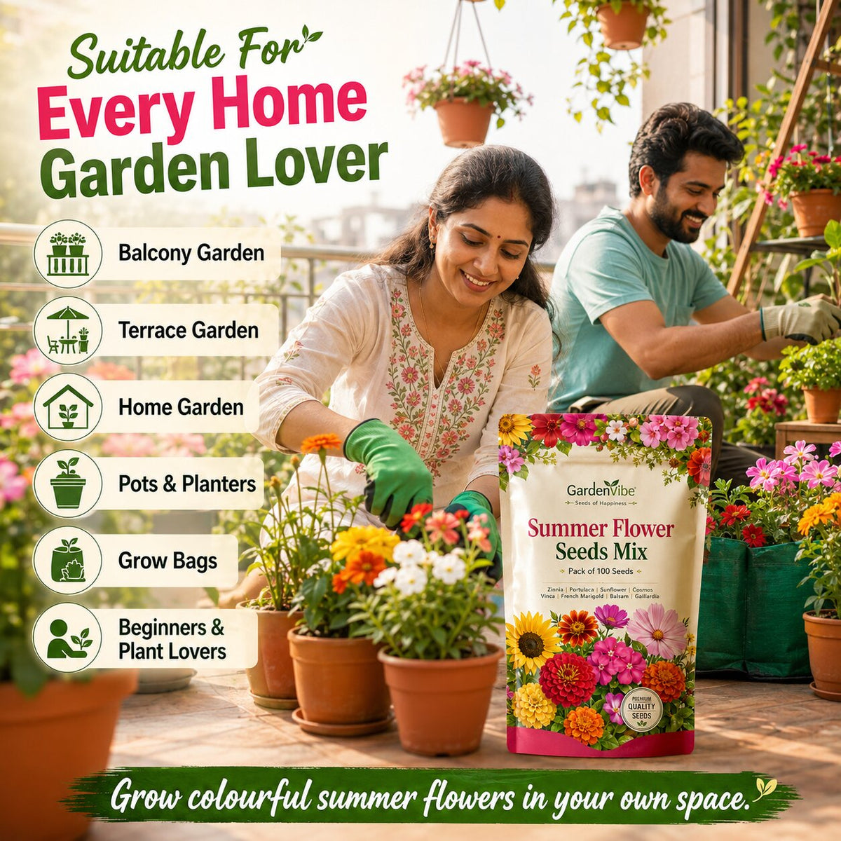 Summer Flower Seeds Mix – For Balcony, Terrace & Home Garden