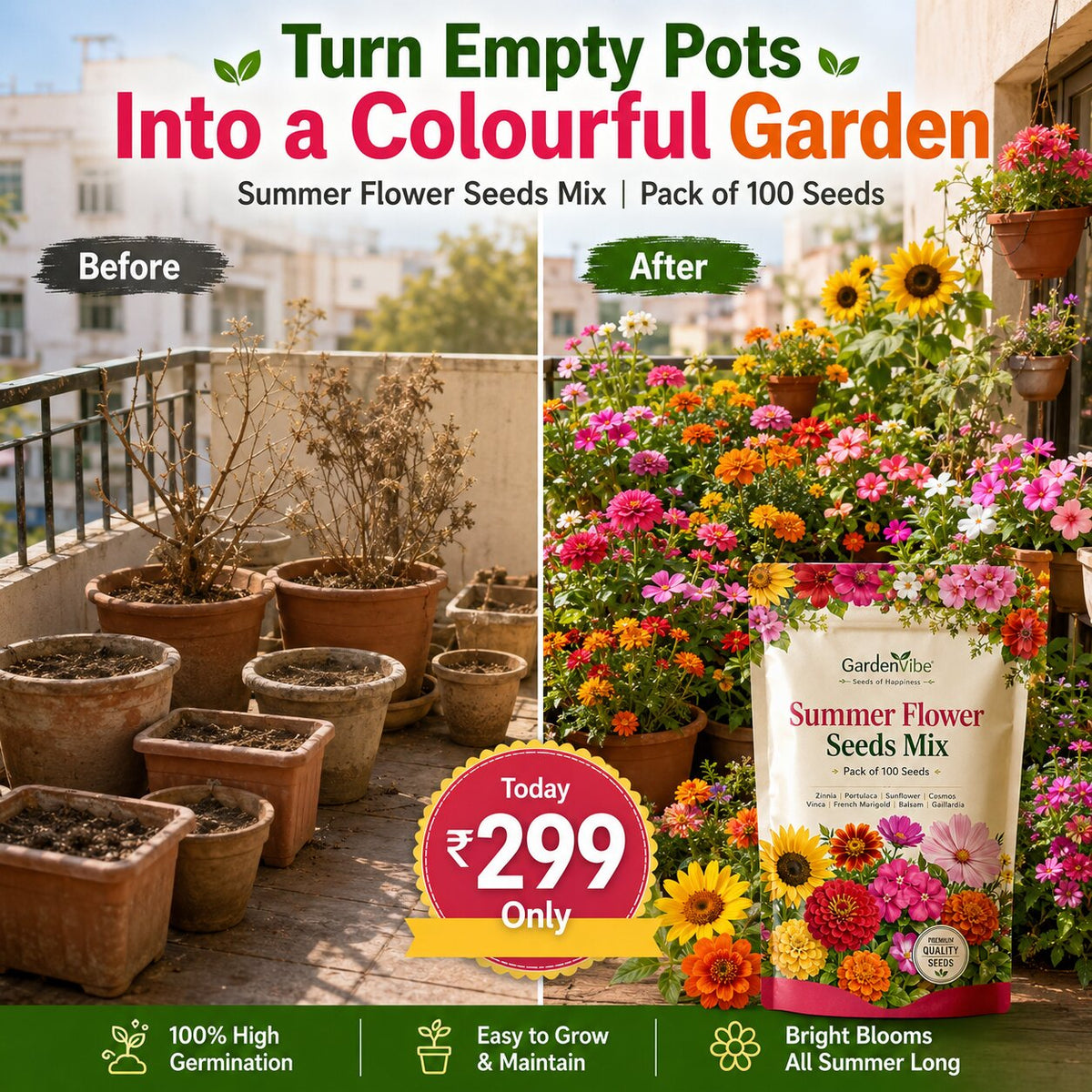 Summer Flower Seeds Mix – For Balcony, Terrace & Home Garden