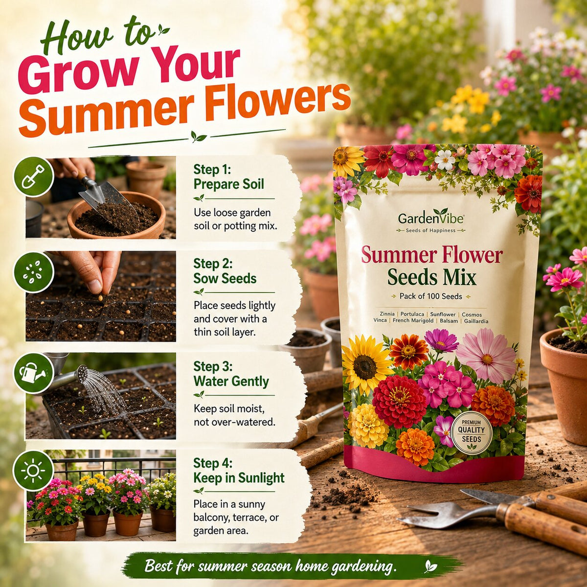 Summer Flower Seeds Mix – For Balcony, Terrace & Home Garden