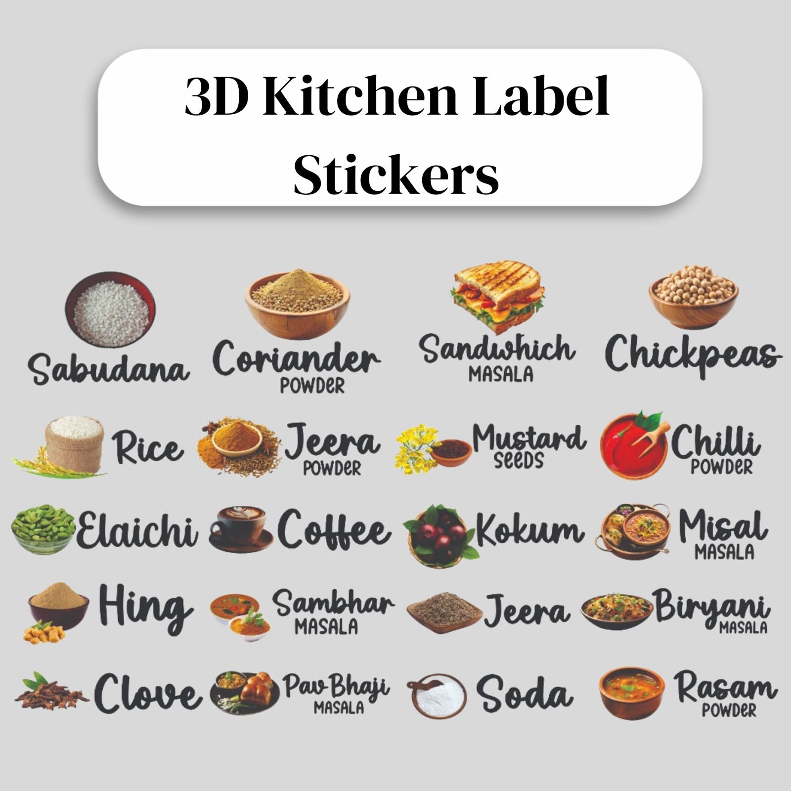 Kitchen Label Stickers (100 Stickers)